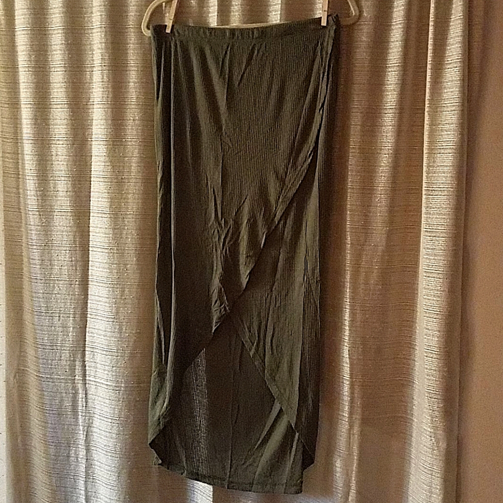 Olive Drab Green High Low Skirt